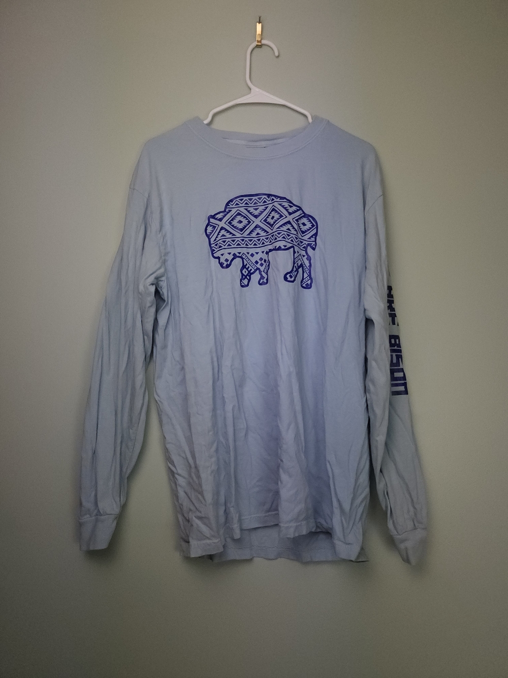Comfort Colors Light Blue Long Sleeve Tee with Navy Buffalo Graphic
